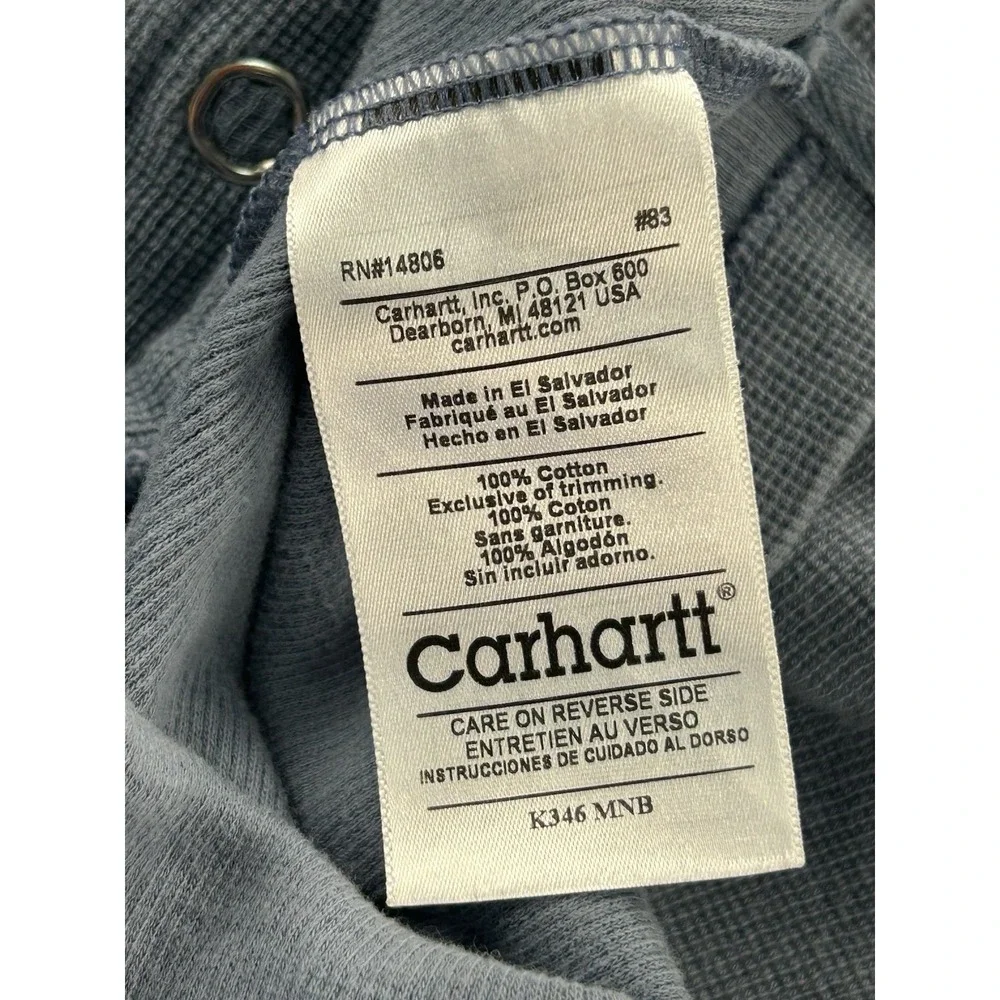 Carhartt K346 Men's M Blue Quarter Zip Thermal Waffle Knit Pullover Cotton